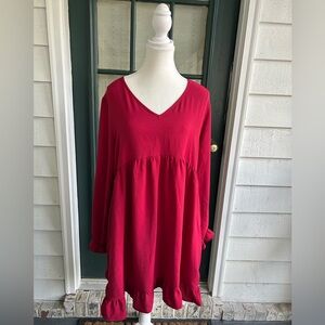 Jodifl maroon babydoll long sleeve dress size large